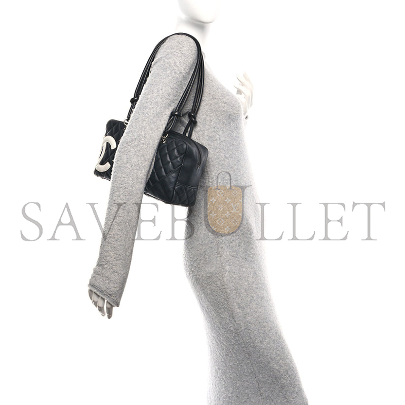 Ch**el master calfskin quilted large cambon bowler black white (28*16*10cm)